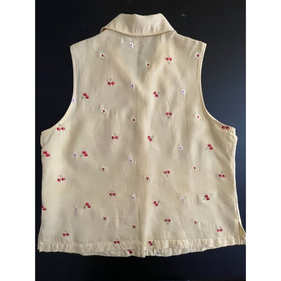 Vintage AKS Amy K Su Sleeveless Top Yellow with Red Cherries Womens Size XL - Picture 7 of 9